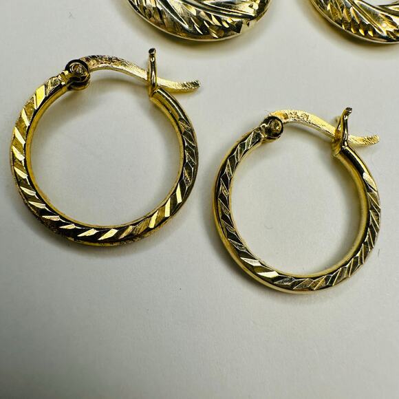 Bundle of Three Pairs of Gold Overlay Sterling Silver Hoop Earrings - Picture 2 of 7